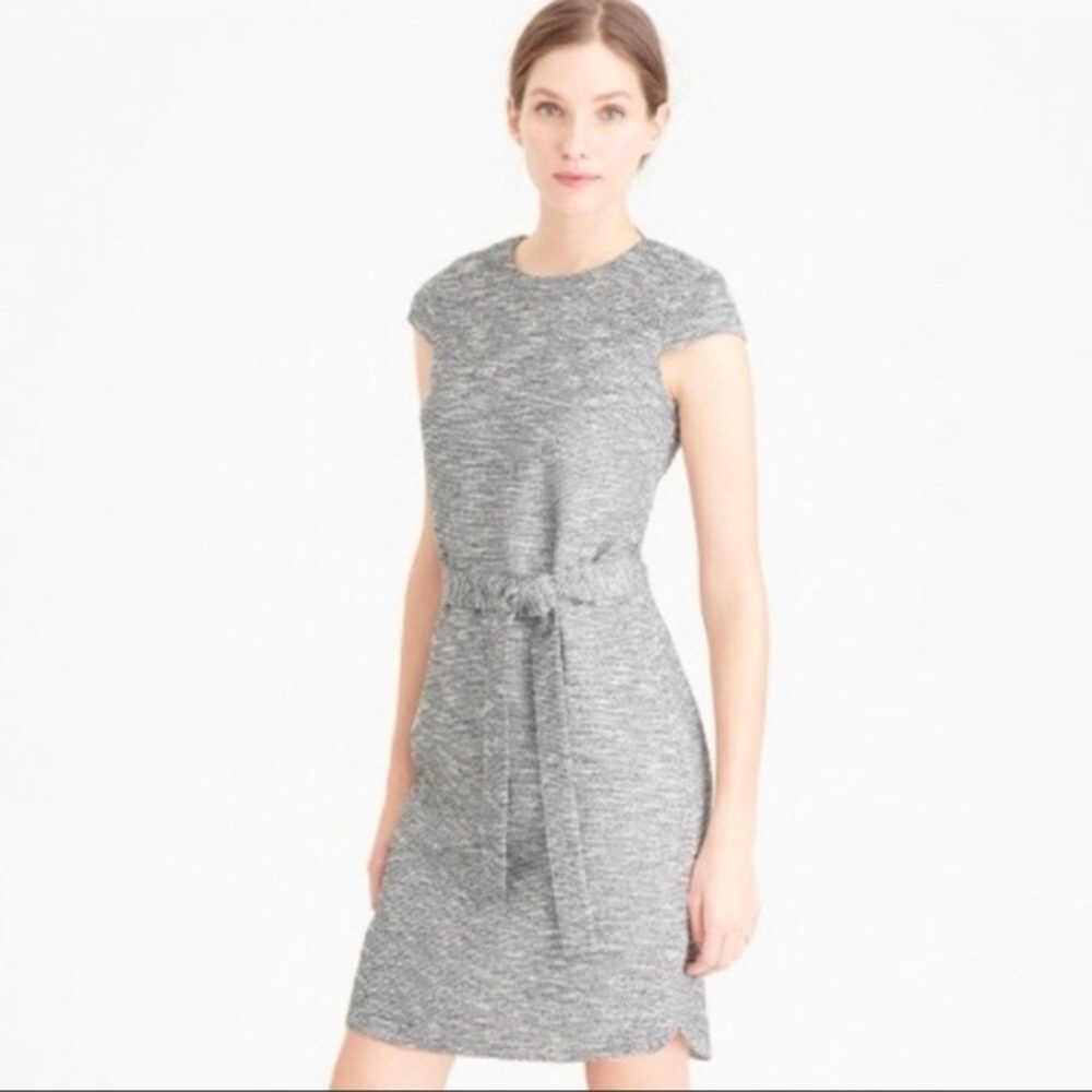 J.Crew Tweed Belted Short Sleeve Knee Length Dress 4 Gray Workwear‎ Capsule